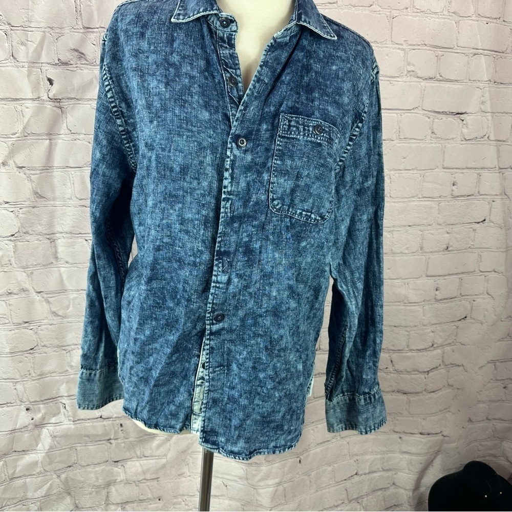 Tommy Bahama indigo beach cotton Shirt sz S retro 80s 90s acid washed look